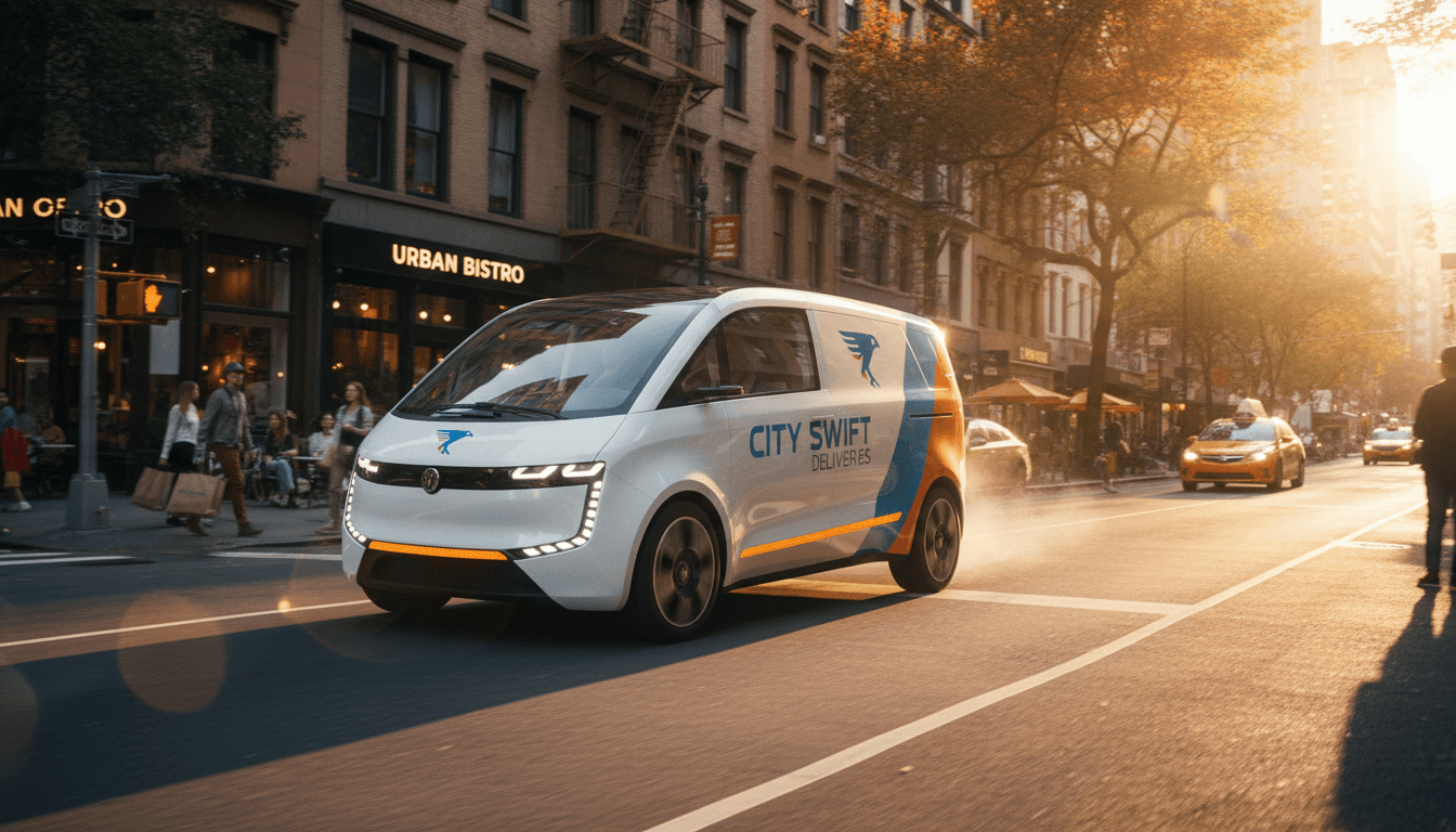 Delivery van with electronics boxes on hand truck on Toronto street