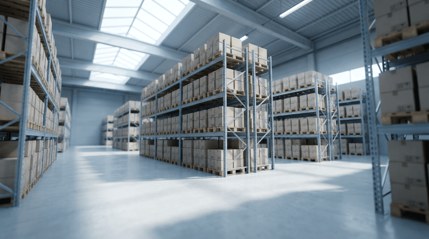 Stacked TV boxes in warehouse ready for bulk order